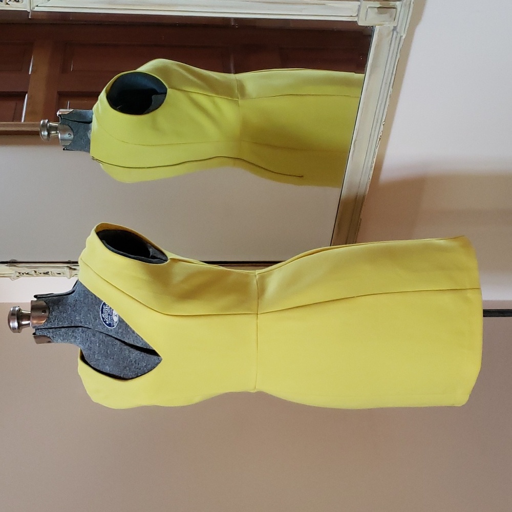 Yellow Lined Sheath Dress Womens V-Neck Small